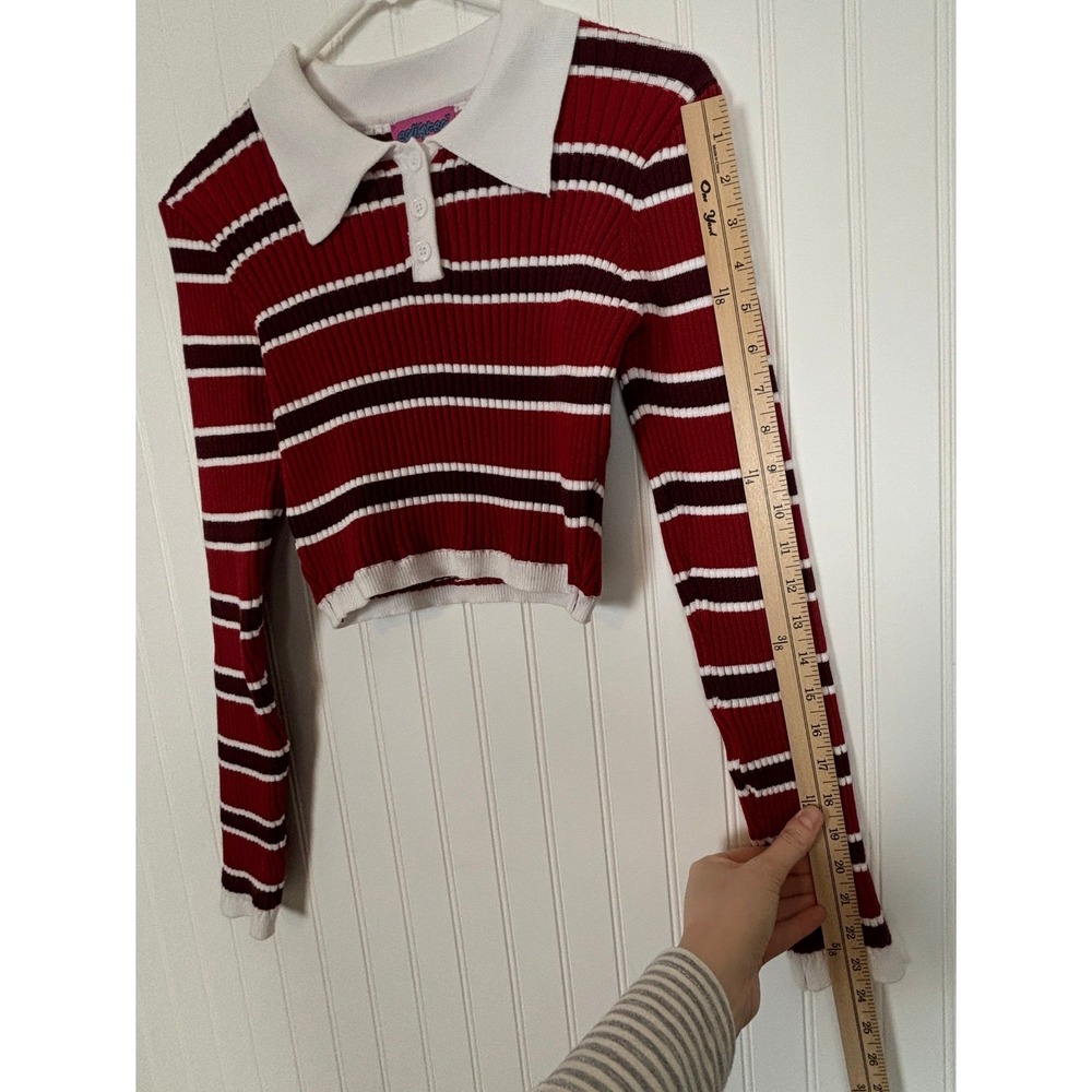 Edikted Striped Crop Top Womens S Red Ribbed Polo Y2K Retro Preppy Academia - Picture 10 of 12